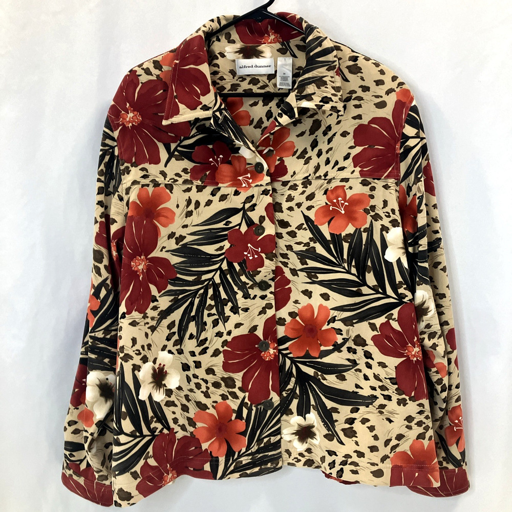 Alfred Dunner Brown Floral Button up Jacket Woman's Size 20 Vintage